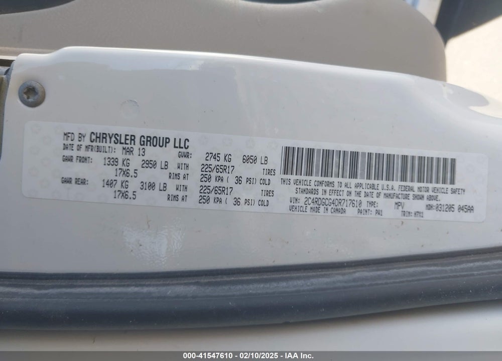 2013 DODGE GRAND CARAVAN SXT VIN: 2C4RDGCG4DR717610
