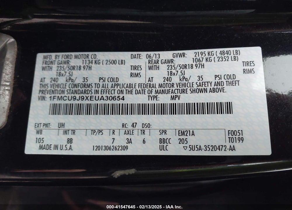2014 FORD ESCAPE TITANIUM VIN: 1FMCU9J9XEUA30654