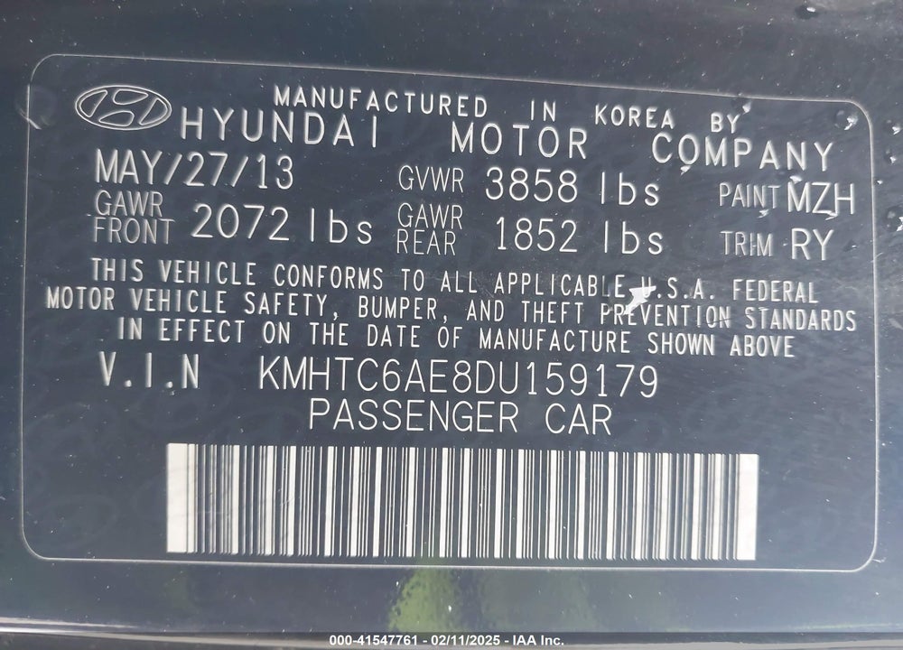 2013 HYUNDAI VELOSTER VIN: KMHTC6AE8DU159179