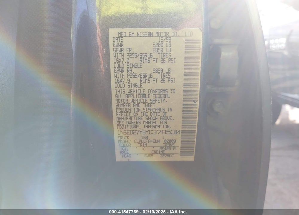 2000 NISSAN FRONTIER SE-V6/XE-V6 VIN: 1N6ED27Y8YC378530
