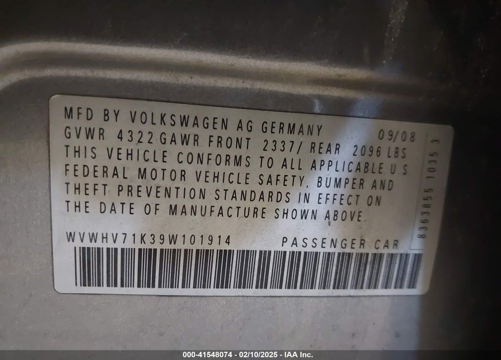 2009 VOLKSWAGEN GTI 4-DOOR VIN: WVWHV71K39W101914