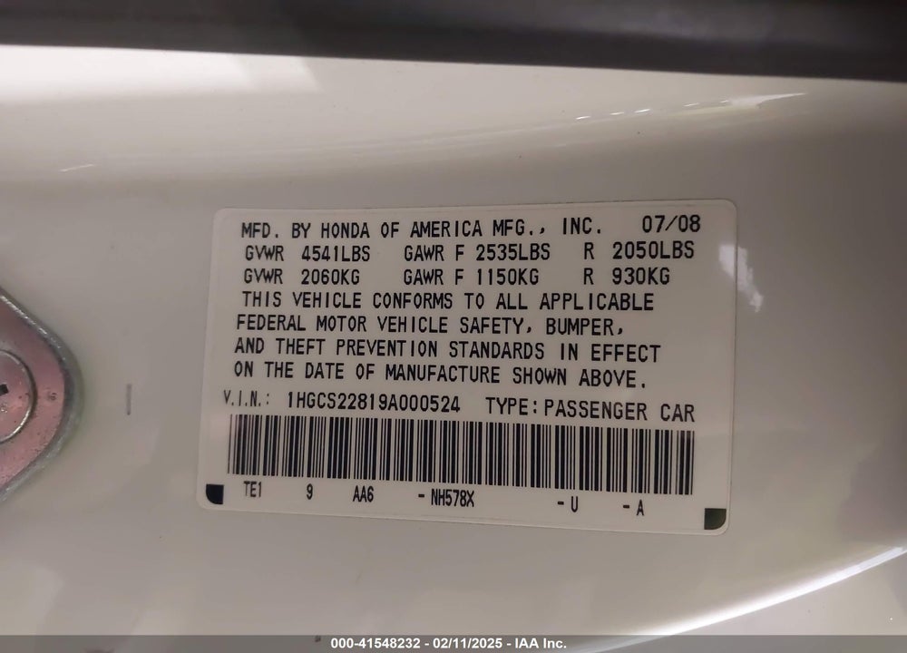 2009 HONDA ACCORD 3.5 EX-L VIN: 1HGCS22819A000524