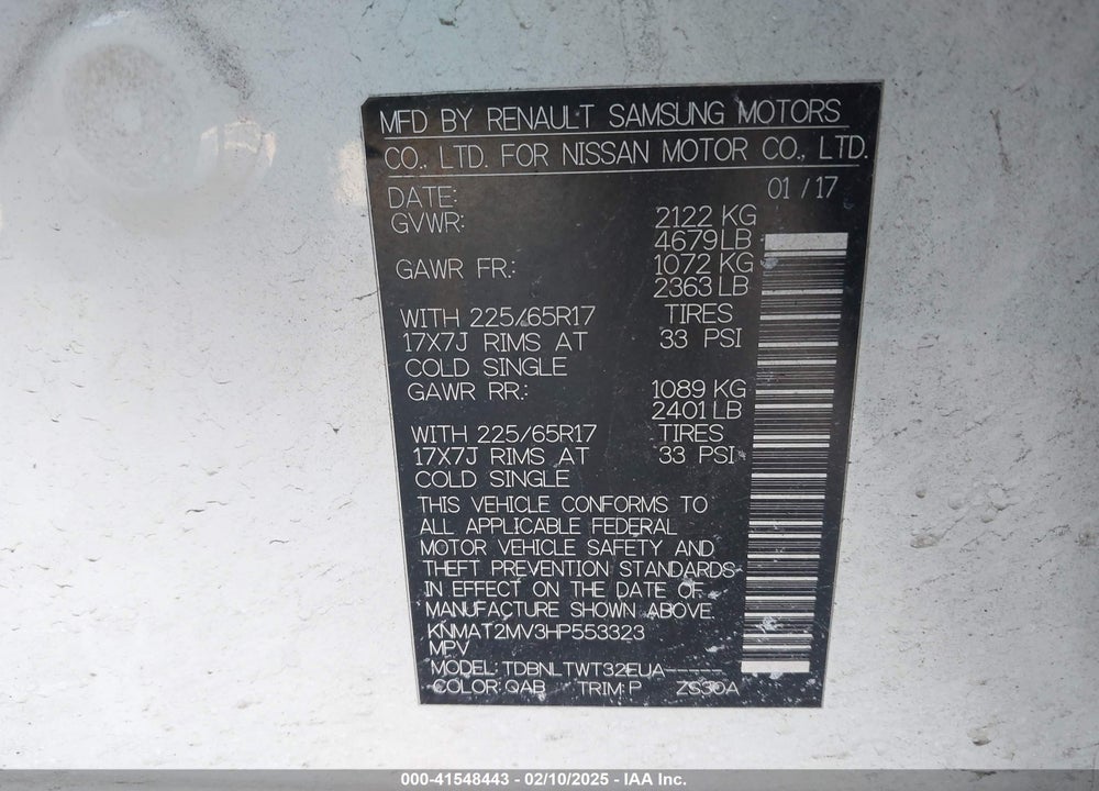 2017 NISSAN ROGUE VIN: KNMAT2MV3HP553323