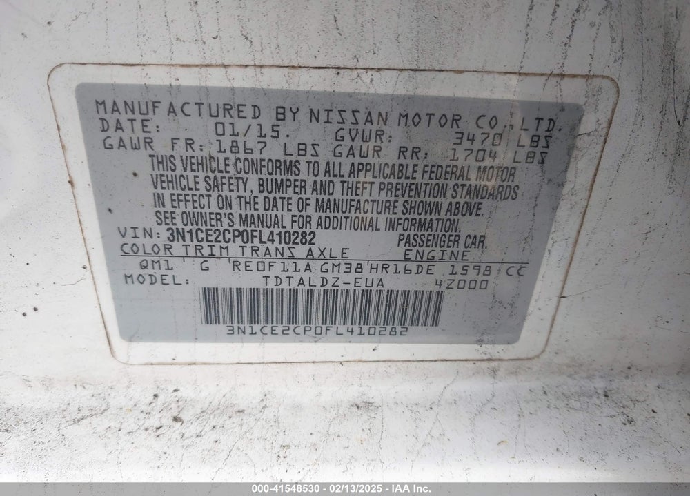 2015 NISSAN VERSA NOTE VIN: 3N1CE2CP0FL410282