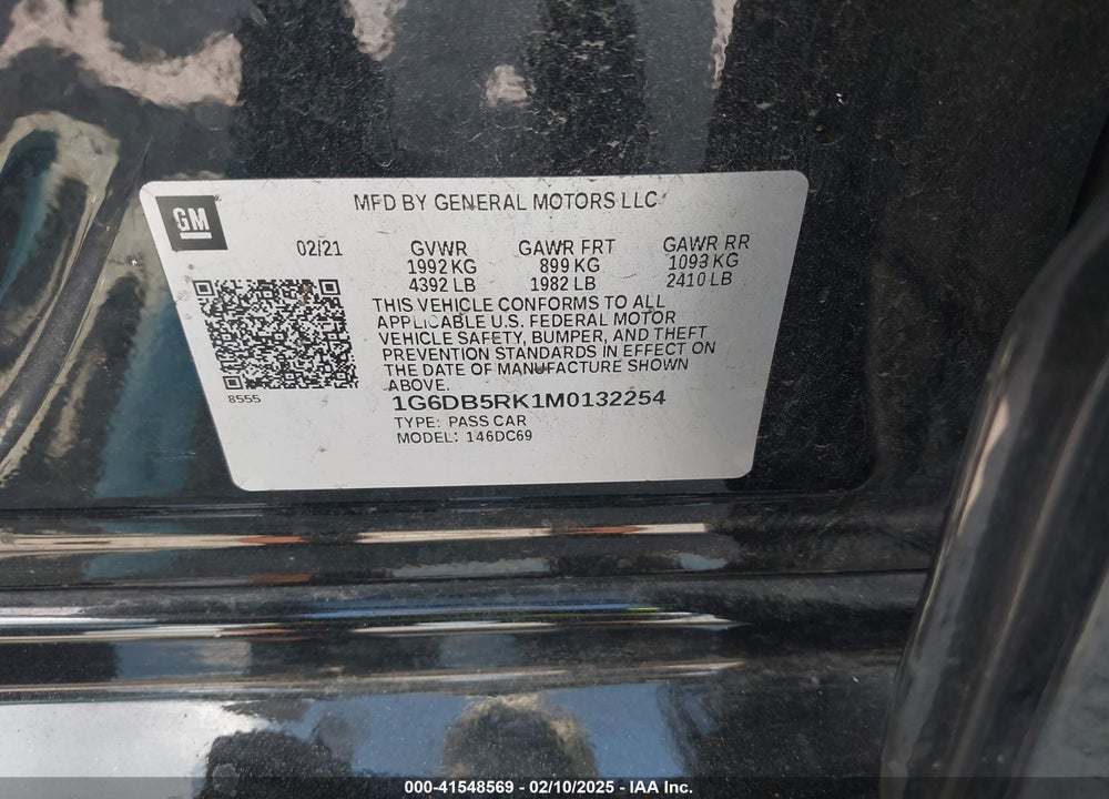 2021 CADILLAC CT4 PREMIUM LUXURY VIN: 1G6DB5RK1M0132254