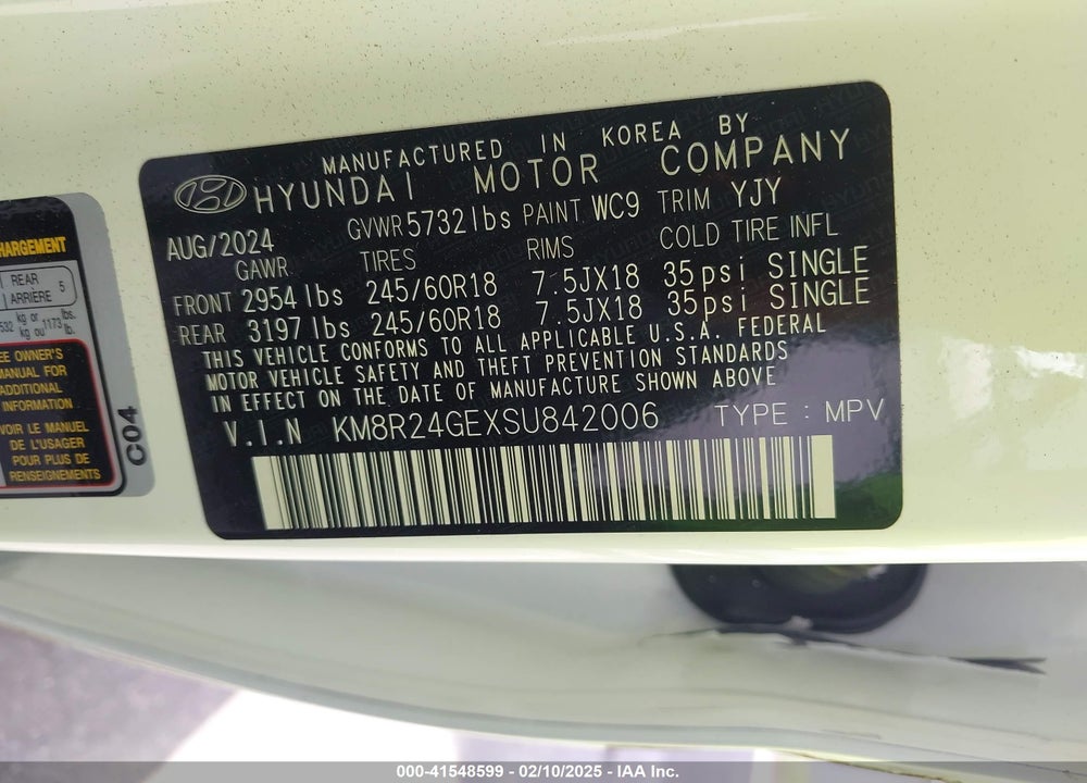 2025 HYUNDAI PALISADE SEL VIN: KM8R24GEXSU842006
