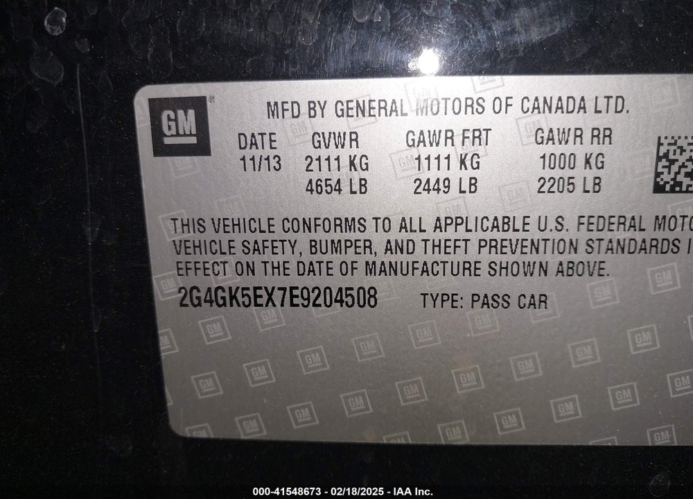 2014 BUICK REGAL TURBO VIN: 2G4GK5EX7E9204508
