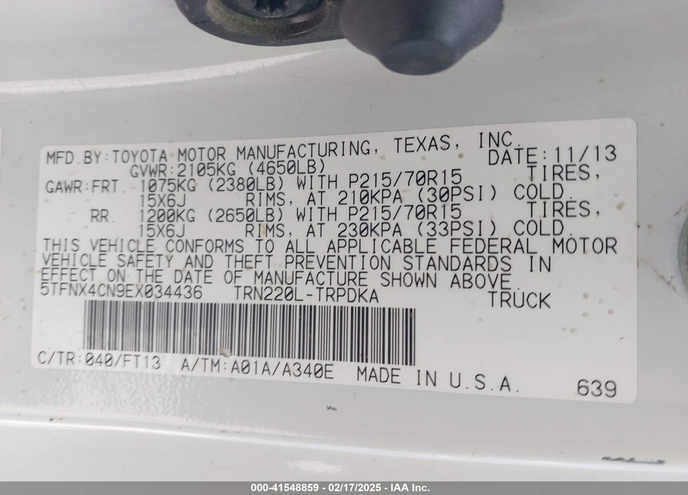 2014 TOYOTA TACOMA VIN: 5TFNX4CN9EX034436