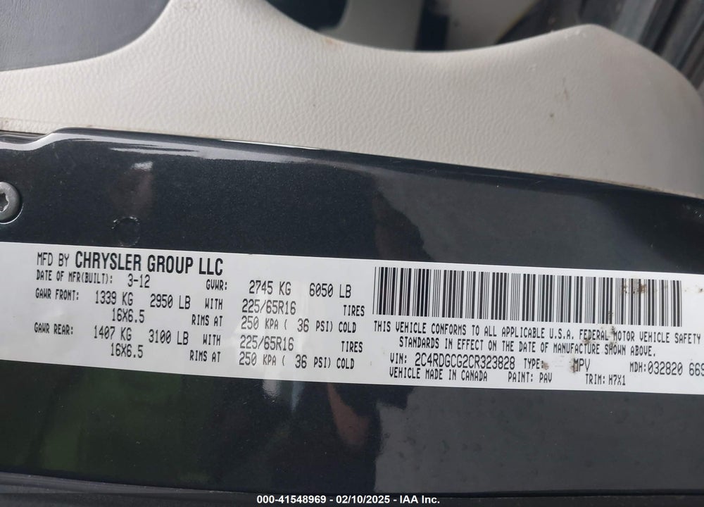 2012 DODGE GRAND CARAVAN SXT VIN: 2C4RDGCG2CR323828