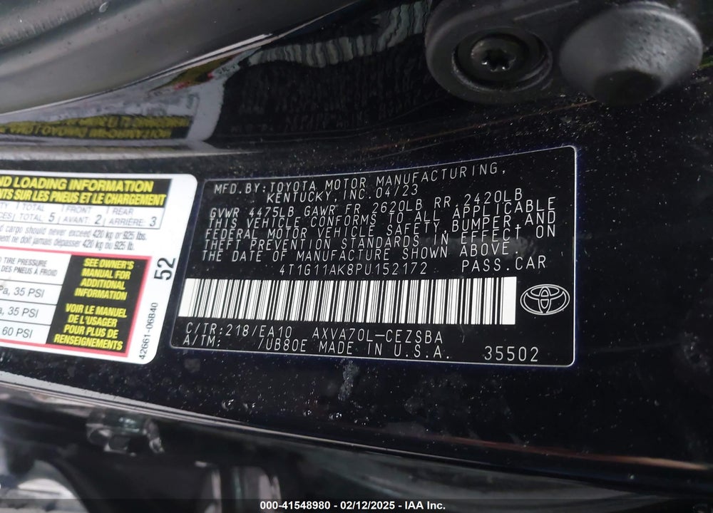 2023 TOYOTA CAMRY SE VIN: 4T1G11AK8PU152172