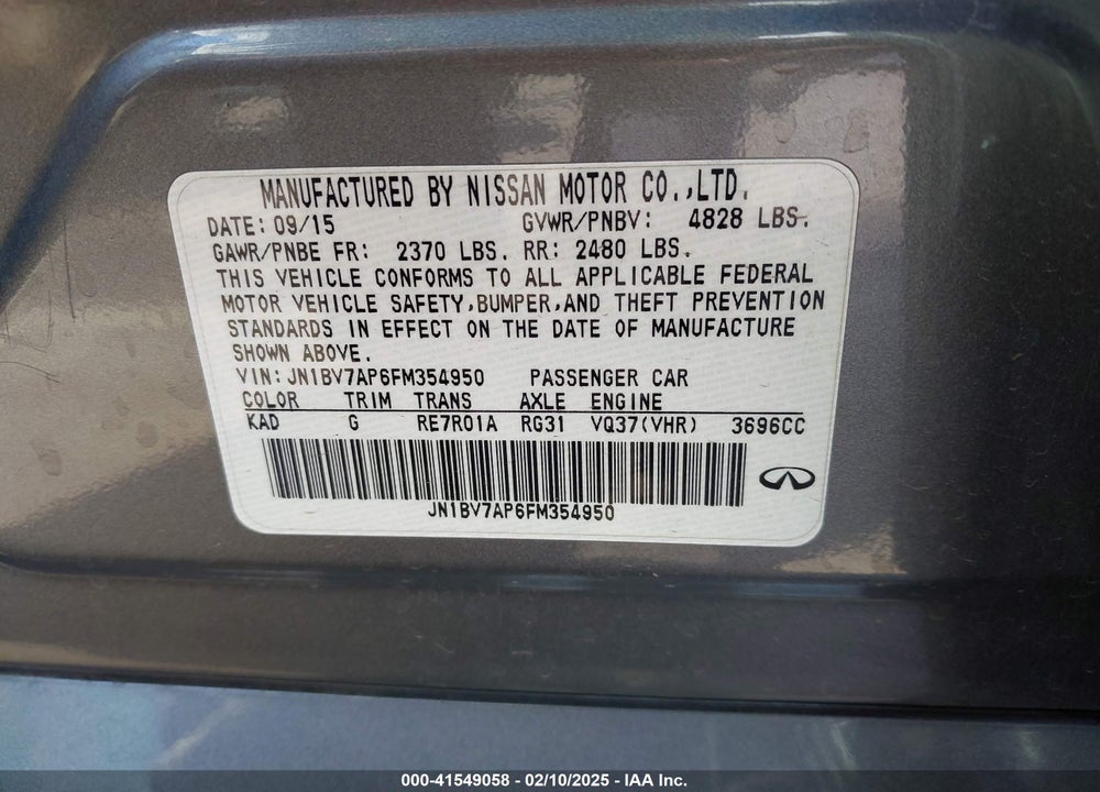 2015 INFINITI Q50 VIN: JN1BV7AP6FM354950