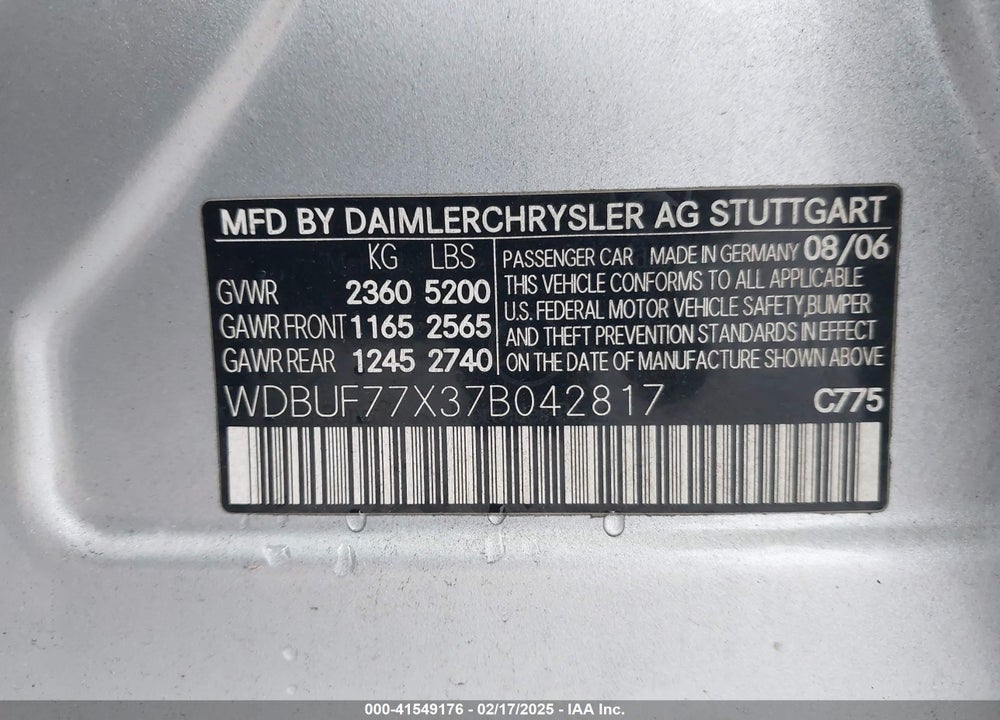 2007 MERCEDES-BENZ E 63 AMG VIN: WDBUF77X37B042817