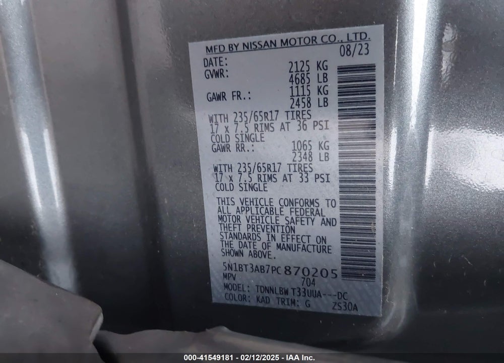 2023 NISSAN ROGUE VIN: 5N1BT3AB7PC870205