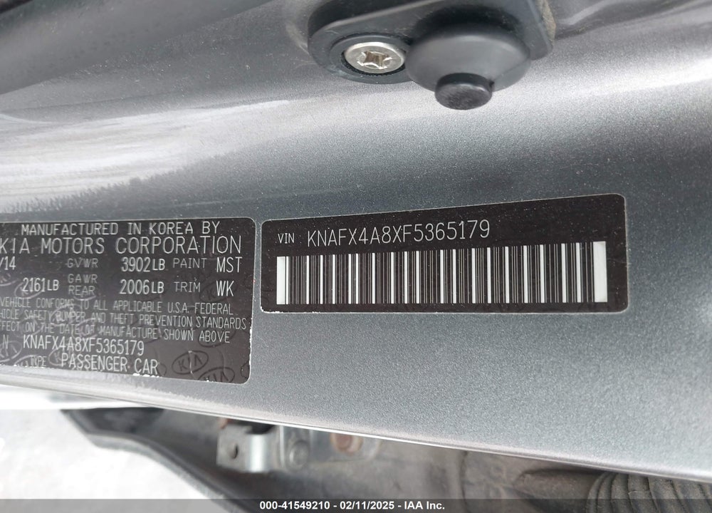 2015 KIA FORTE EX VIN: KNAFX4A8XF5365179