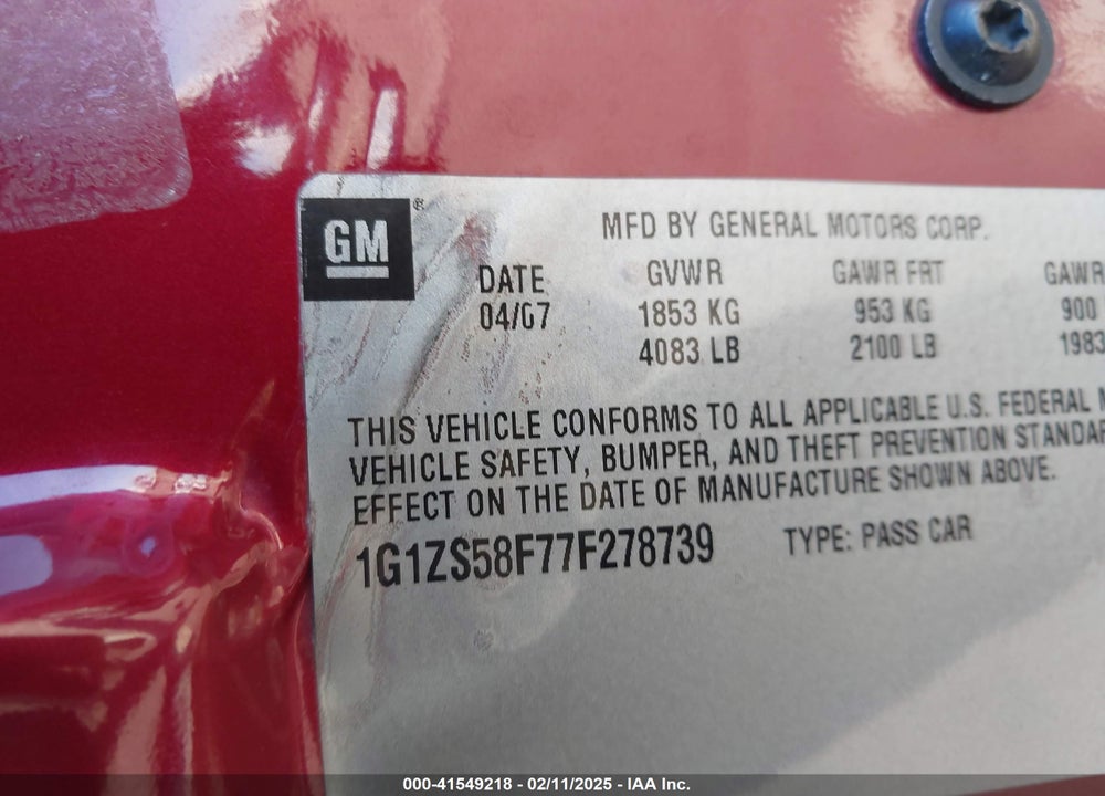 2007 CHEVROLET MALIBU LS VIN: 1G1ZS58F77F278739
