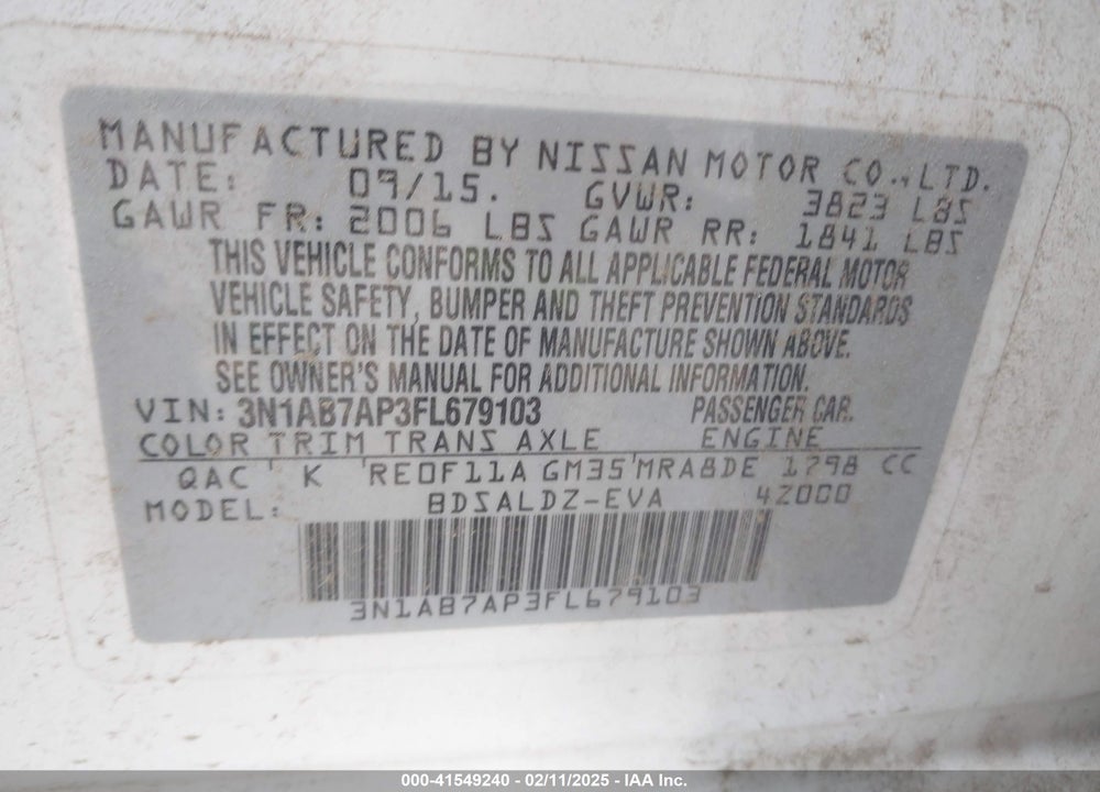 2015 NISSAN SENTRA VIN: 3N1AB7AP3FL679103