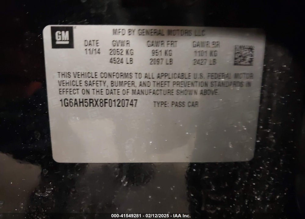 2015 CADILLAC ATS LUXURY VIN: 1G6AH5RX8F0120747