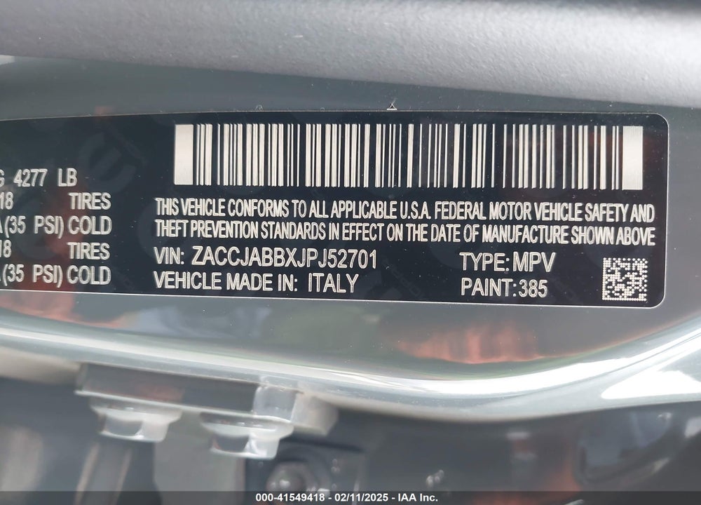 2018 JEEP RENEGADE ALTITUDE FWD VIN: ZACCJABBXJPJ52701