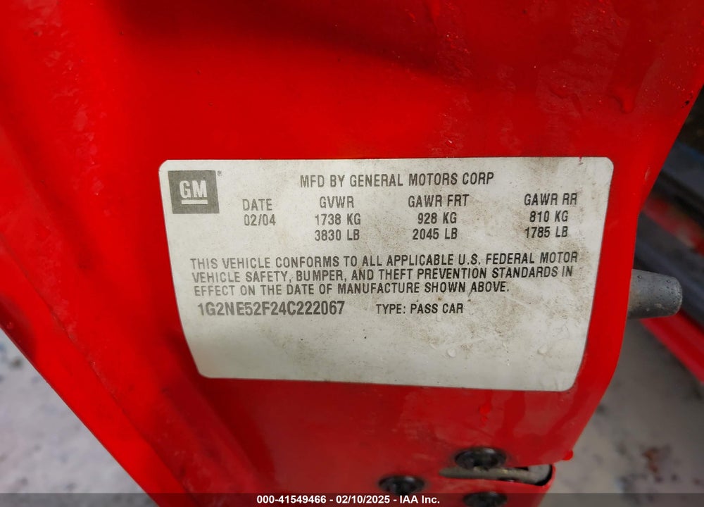 2004 PONTIAC GRAND AM SE VIN: 1G2NE52F24C222067