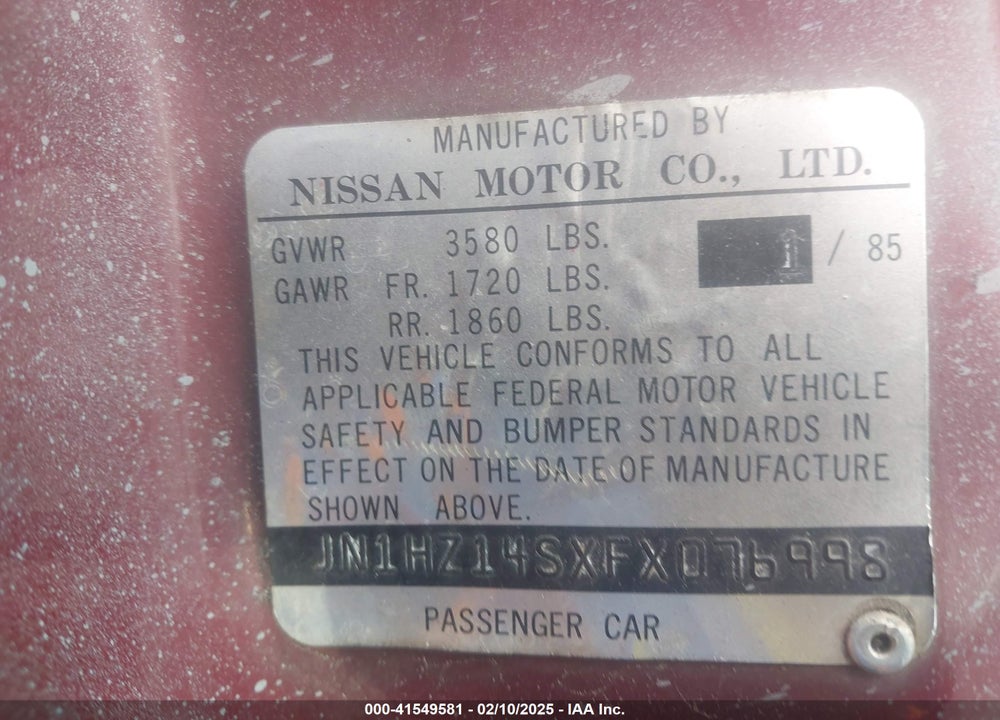 1985 NISSAN 300ZX VIN: JN1HZ14SXFX076998