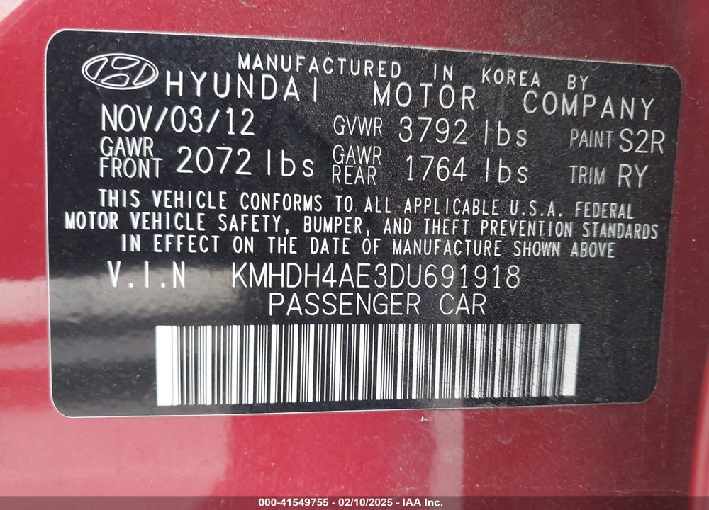 2013 HYUNDAI ELANTRA VIN: KMHDH4AE3DU691918