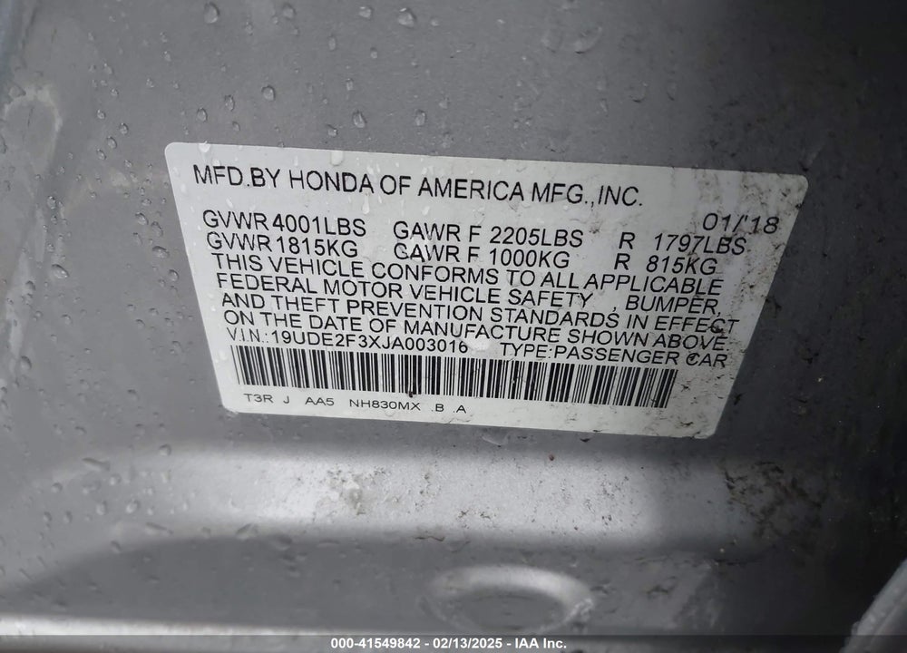 2018 ACURA ILX VIN: 19UDE2F3XJA003016