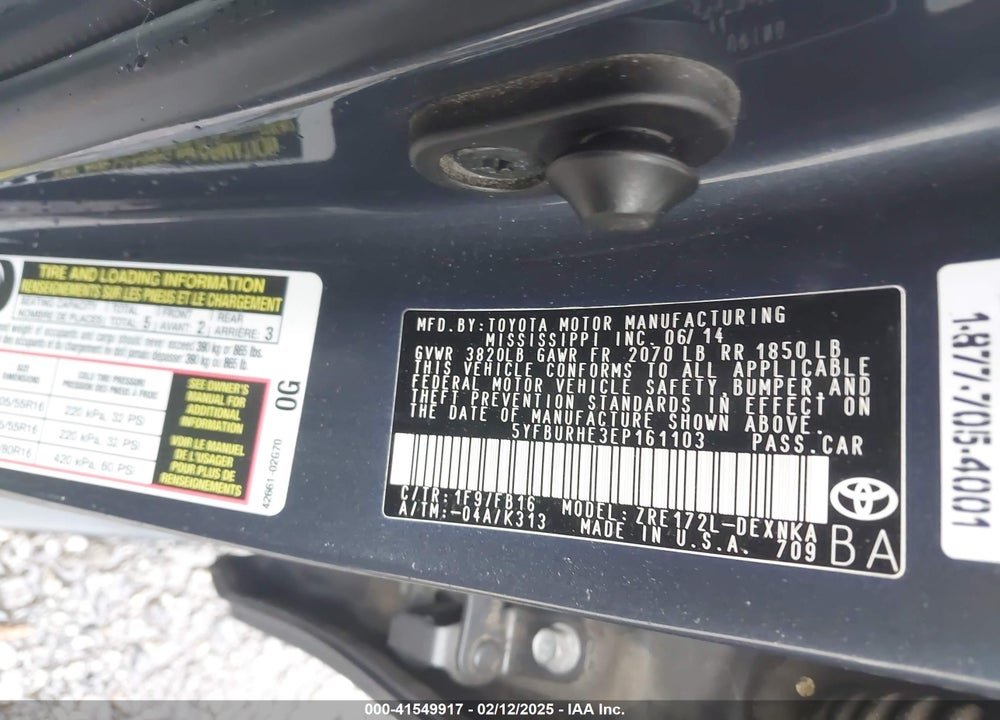 2014 TOYOTA COROLLA VIN: 5YFBURHE3EP161103