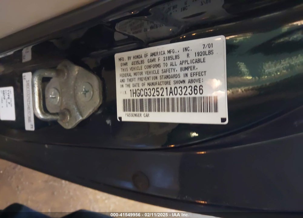 2001 HONDA ACCORD 2.3 EX VIN: 1HGCG32521A032366