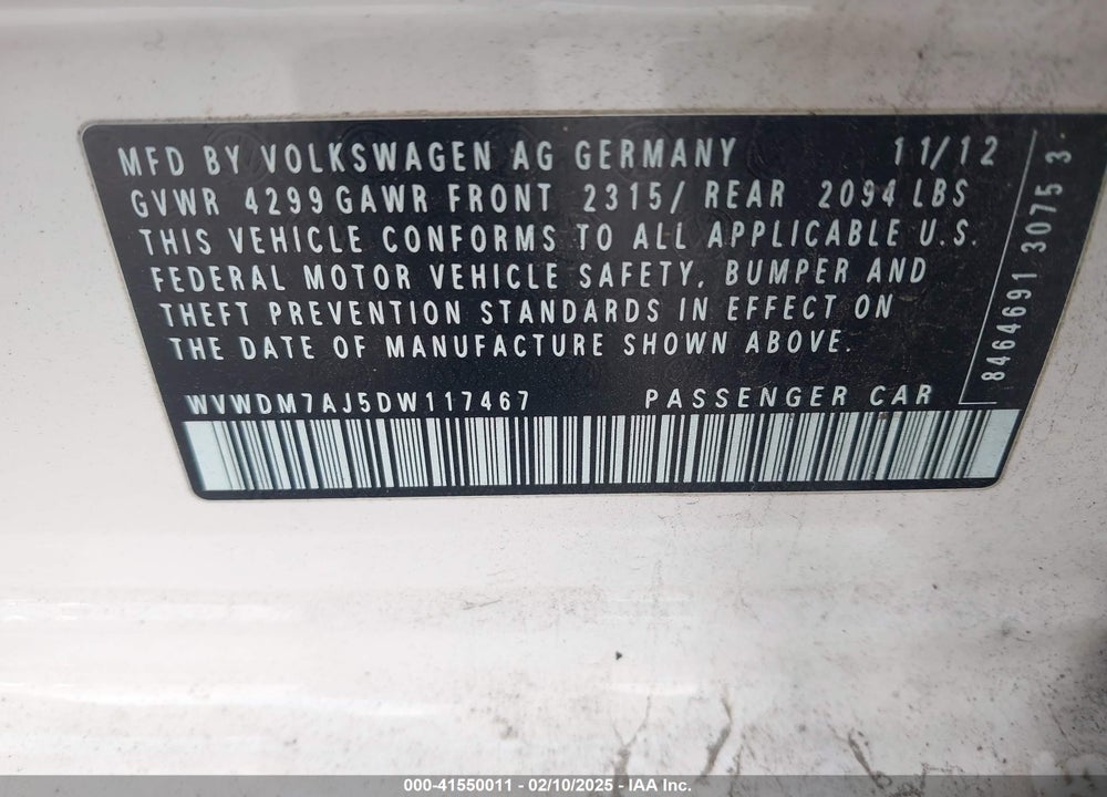 2013 VOLKSWAGEN GOLF VIN: WVWDM7AJ5DW117467