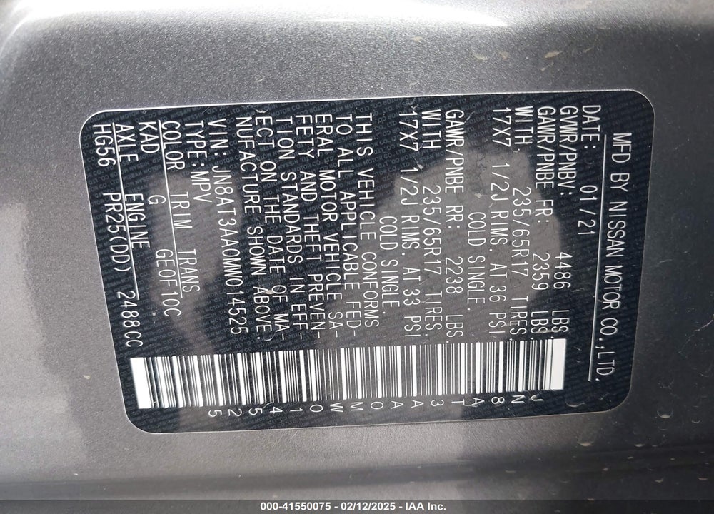 2021 NISSAN ROGUE VIN: JN8AT3AA0MW014525