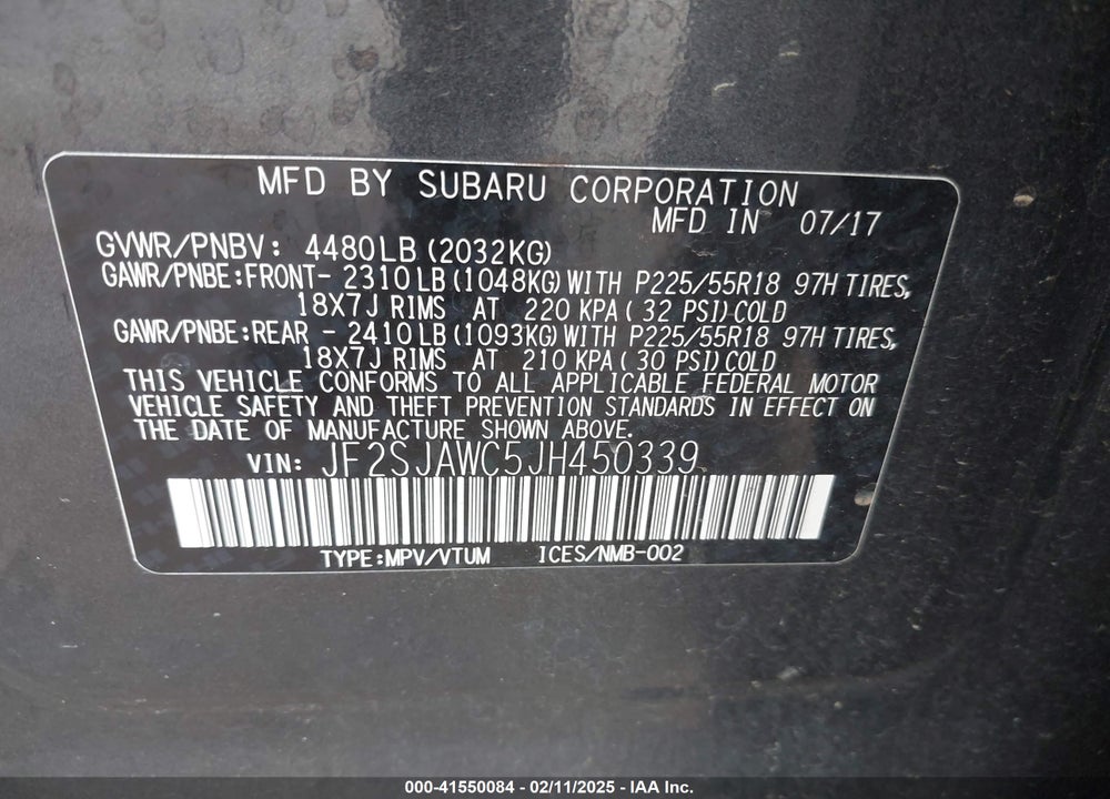2018 SUBARU FORESTER 2.5I TOURING VIN: JF2SJAWC5JH450339