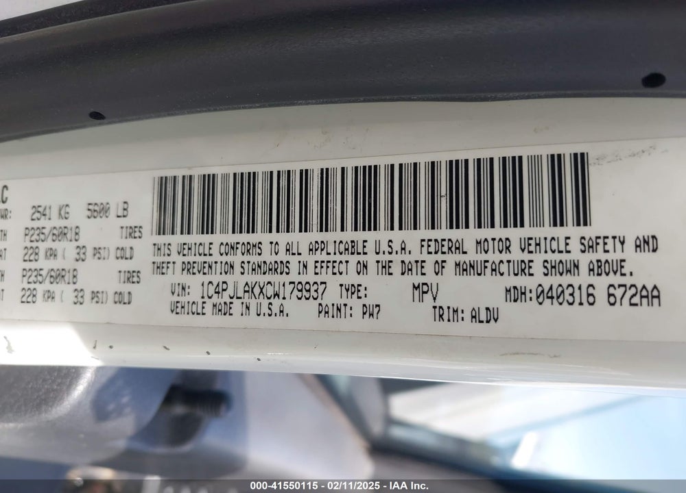 2012 JEEP LIBERTY SPORT VIN: 1C4PJLAKXCW179937