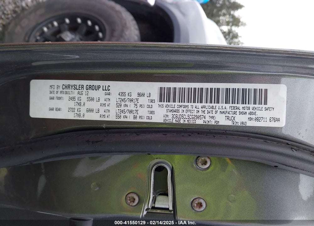 2012 RAM 2500 VIN: 3C6UD5CL5CG290574