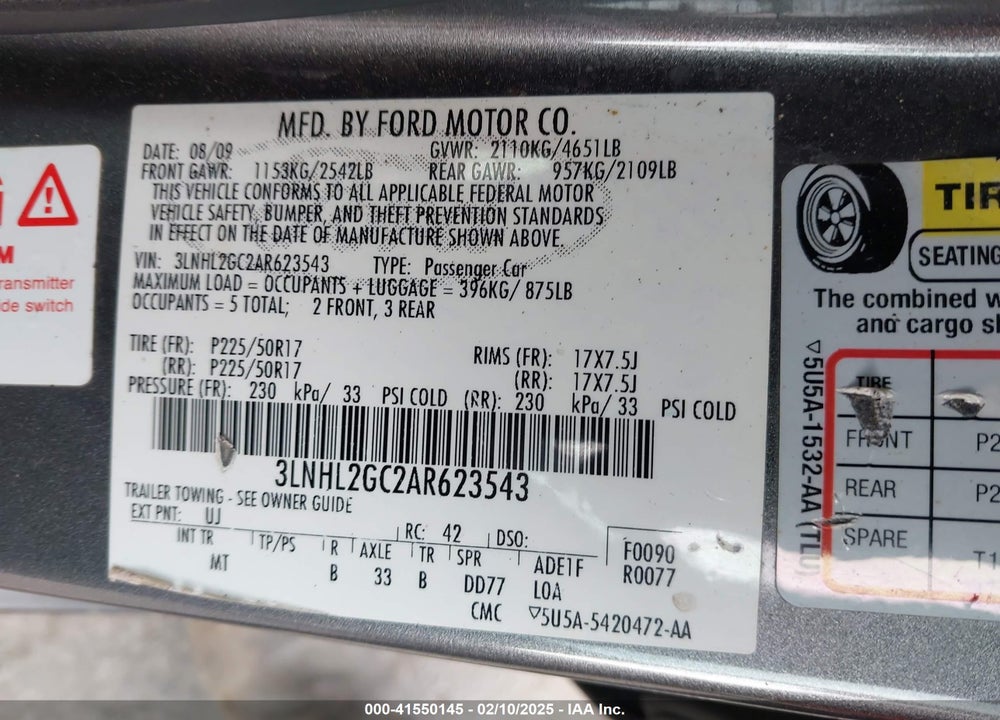 2010 LINCOLN MKZ VIN: 3LNHL2GC2AR623543