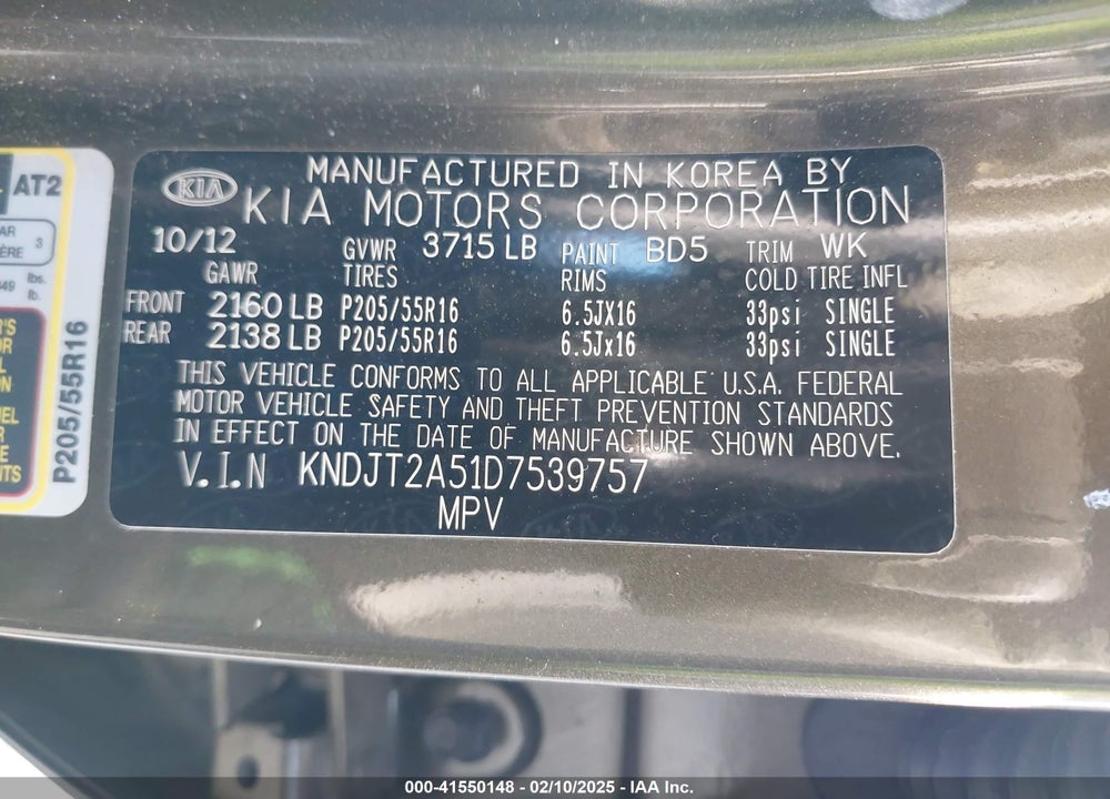 2013 KIA SOUL VIN: KNDJT2A51D7539757