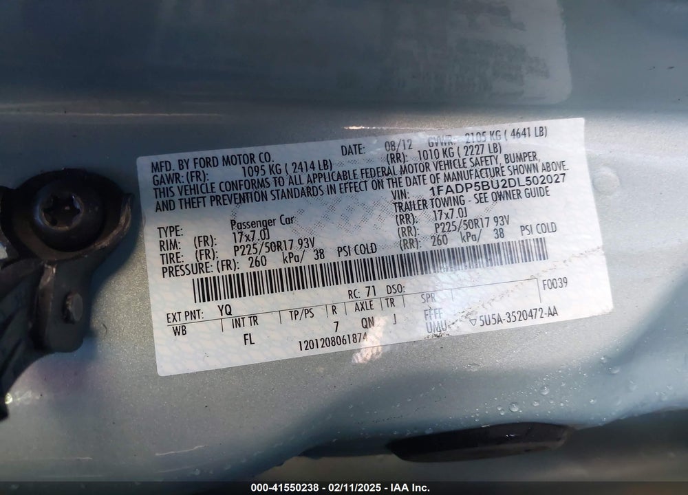 2013 FORD C-MAX HYBRID SEL VIN: 1FADP5BU2DL502027