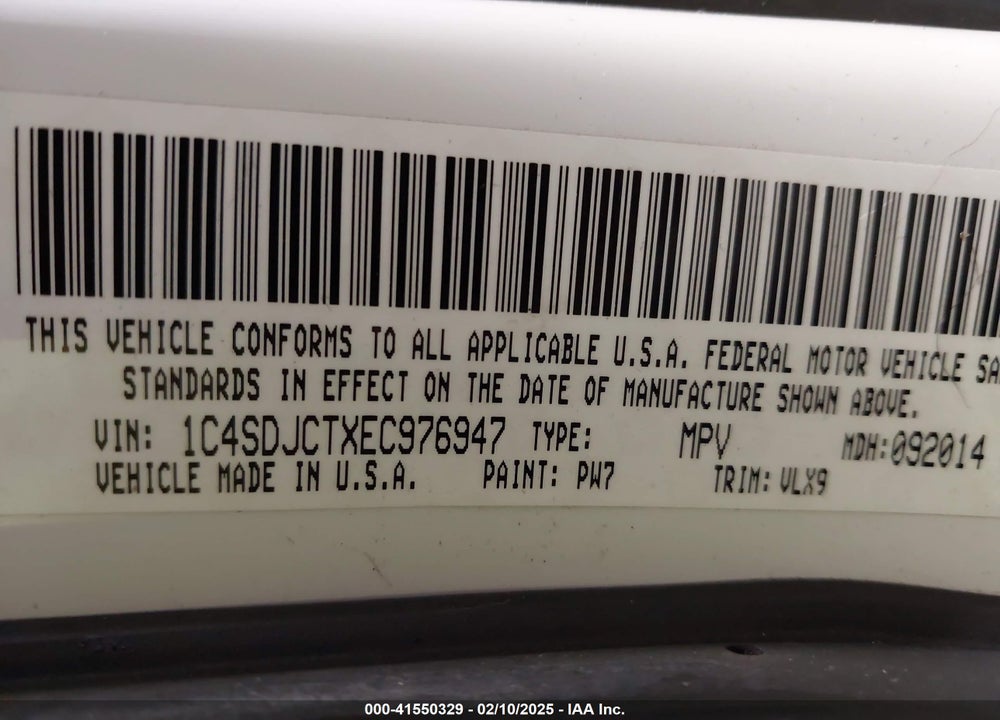 2014 DODGE DURANGO R/T VIN: 1C4SDJCTXEC976947