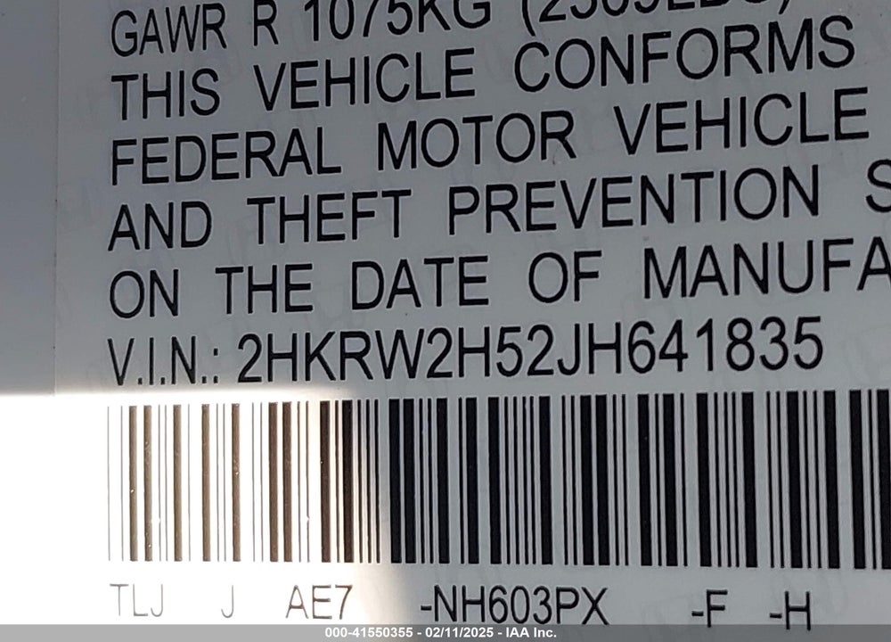 2018 HONDA CR-V EX VIN: 2HKRW2H52JH641835