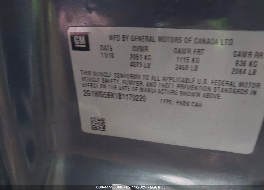 2011 CHEVROLET IMPALA LT VIN: 2G1WG5EK1B1179226