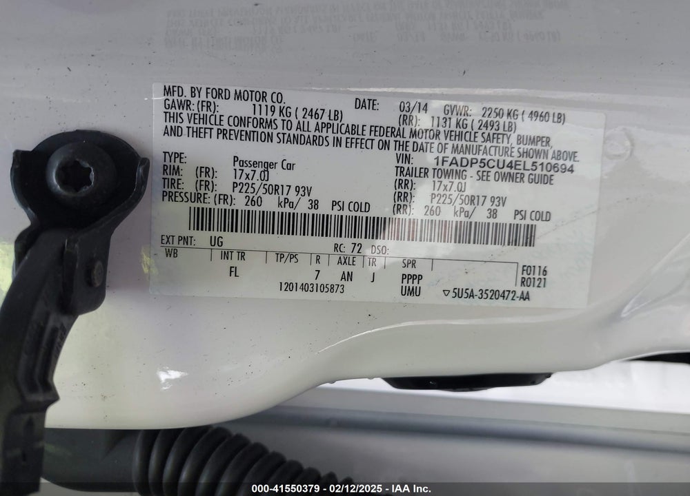 2014 FORD C-MAX ENERGI VIN: 1FADP5CU4EL510694