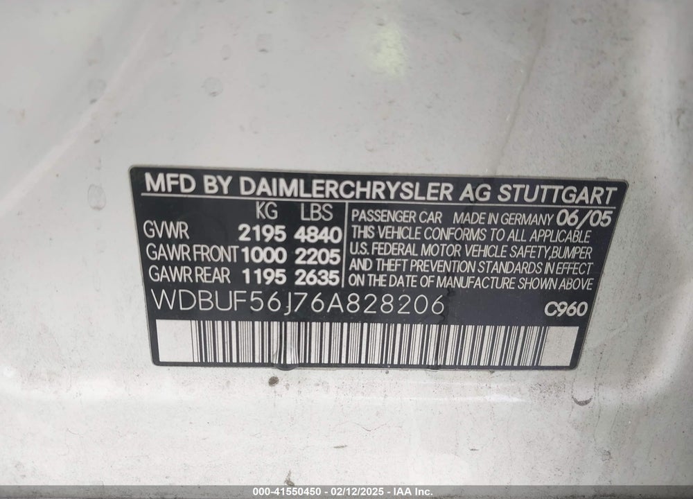 2006 MERCEDES-BENZ E 350 VIN: WDBUF56J76A828206