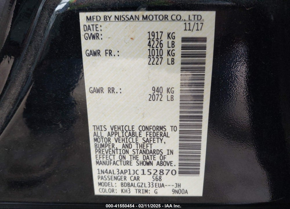 2018 NISSAN ALTIMA VIN: 1N4AL3AP1JC152870