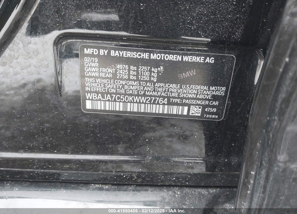 2019 BMW 530I VIN: WBAJA7C50KWW27764