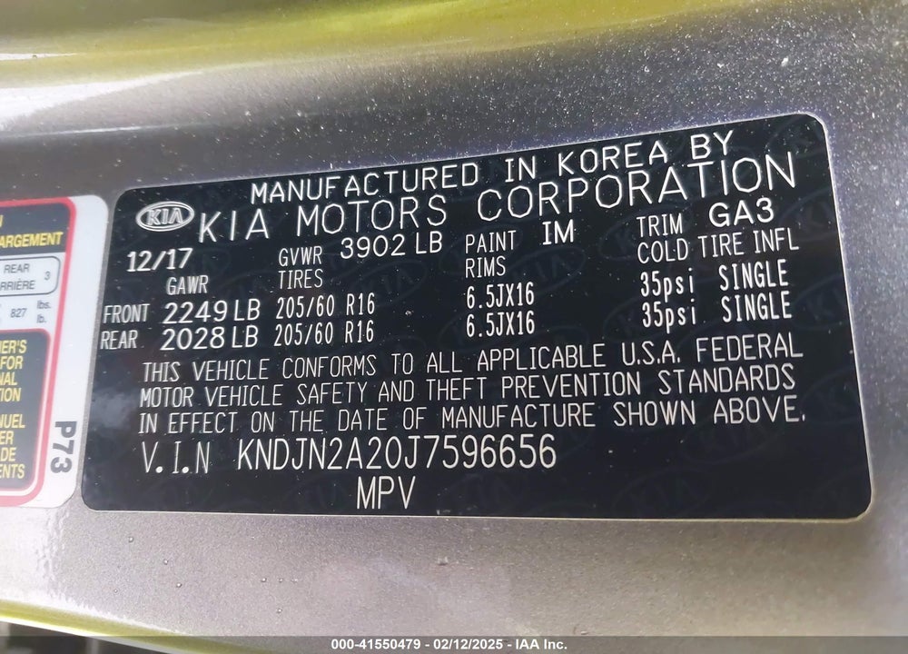 2018 KIA SOUL VIN: KNDJN2A20J7596656
