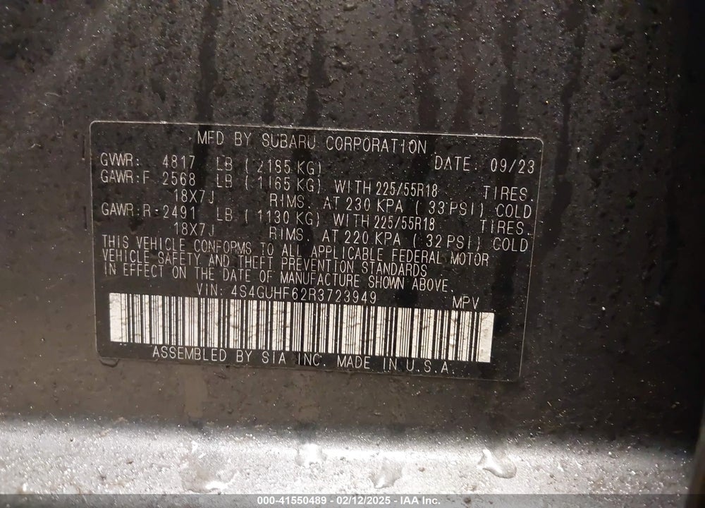 2024 SUBARU CROSSTREK VIN: 4S4GUHF62R3723949