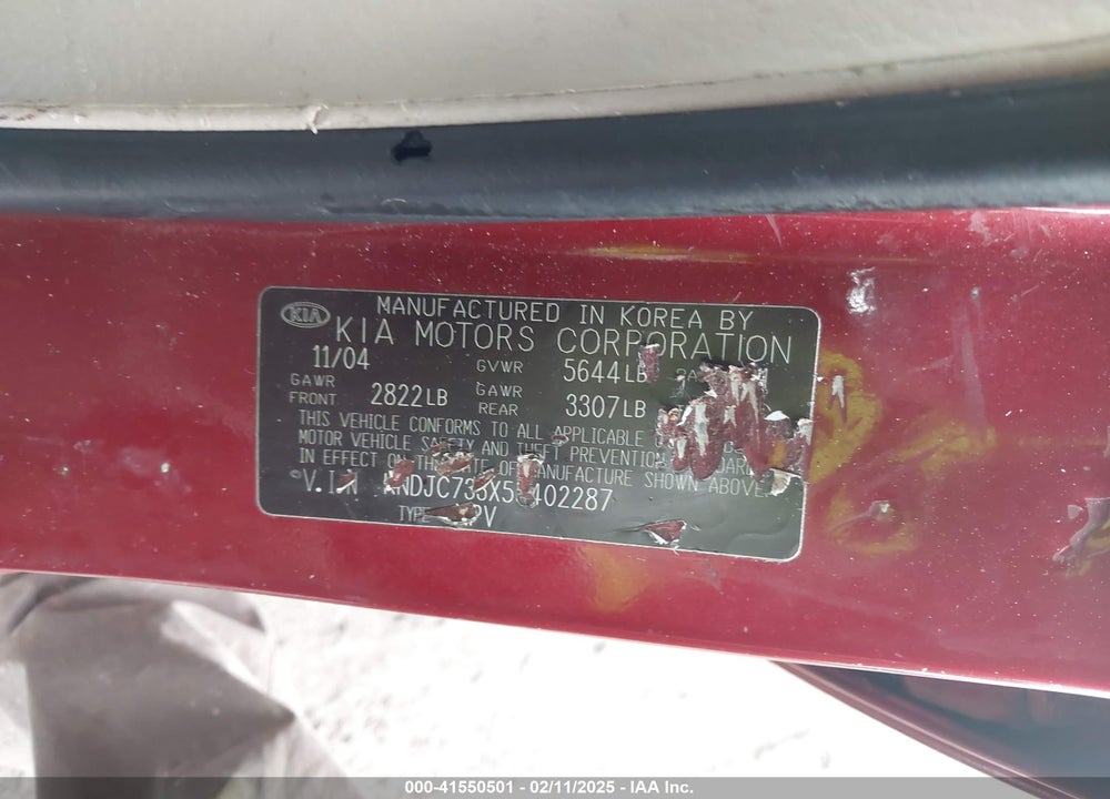 2005 KIA SORENTO VIN: KNDJC733X55402287