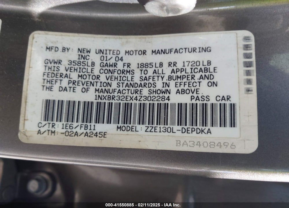 2004 TOYOTA COROLLA CE VIN: 1NXBR32EX4Z302284