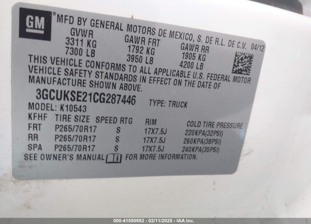 2012 CHEVROLET SILVERADO 1500 LT VIN: 3GCUKSE21CG287446