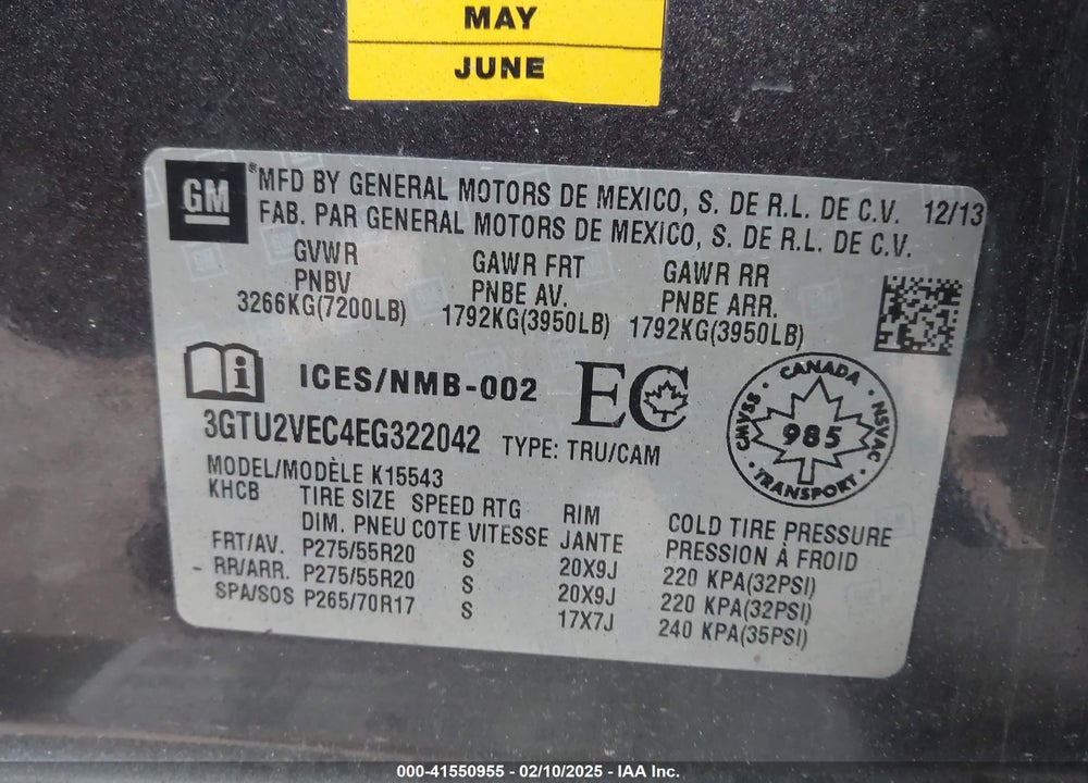2014 GMC SIERRA 1500 SLT VIN: 3GTU2VEC4EG322042