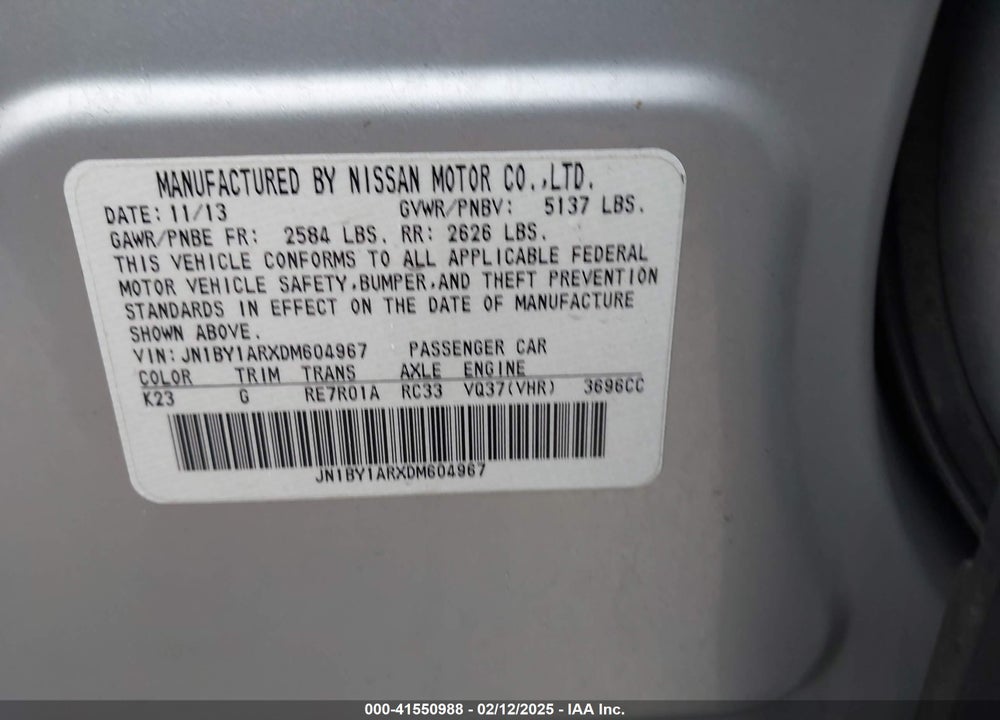 2013 INFINITI M37X VIN: JN1BY1ARXDM604967